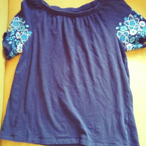 Talbots Tops - Talbots Navy Embroidered Boho Peasant Shirt Sz MP